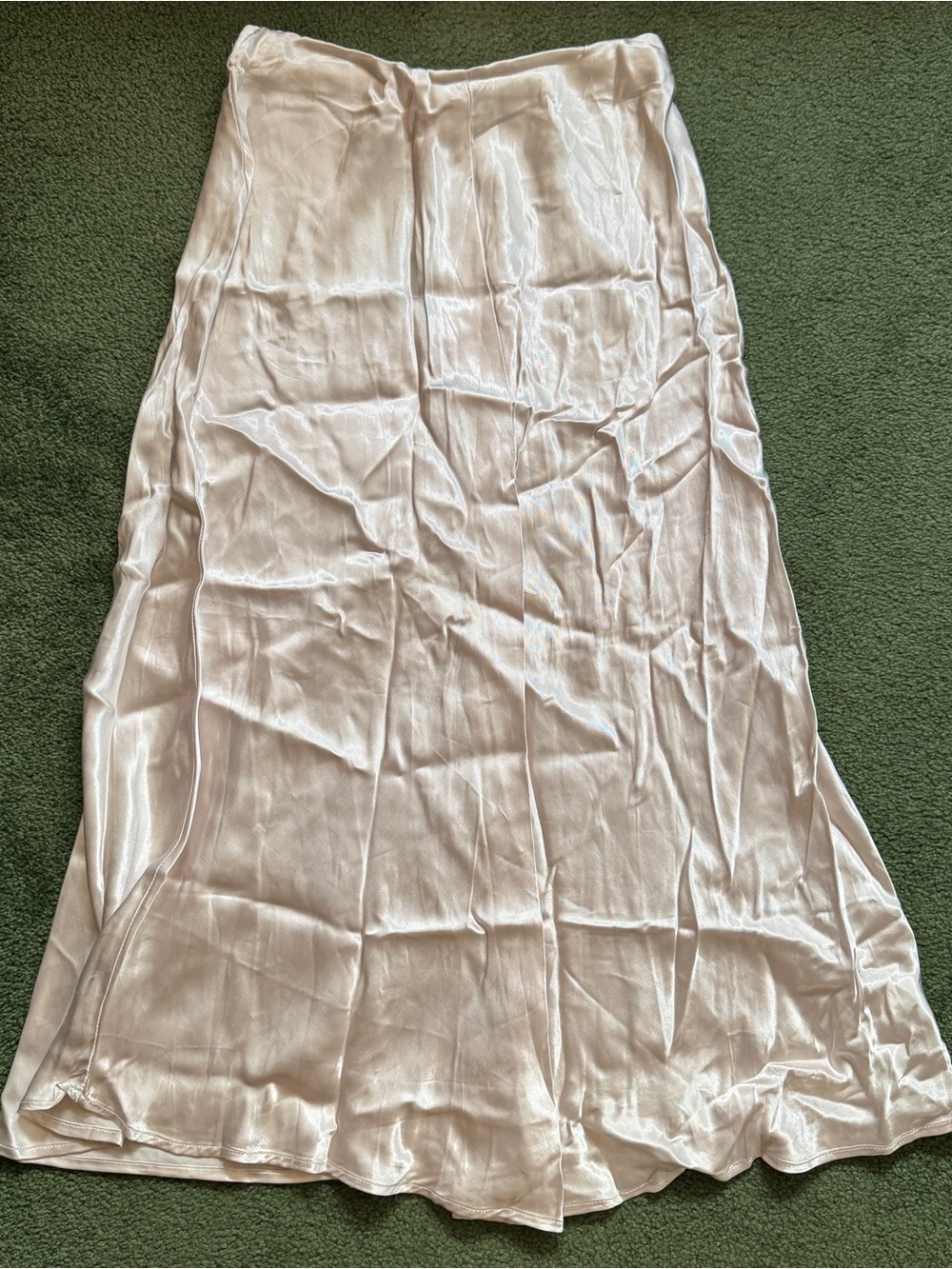 NWT H&M Beige Satin Viscose Midi Skirt With Slit - Size Small